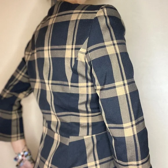 Plaid Tan Preston New York Women's Blazer Jacket - Picture 2 of 5